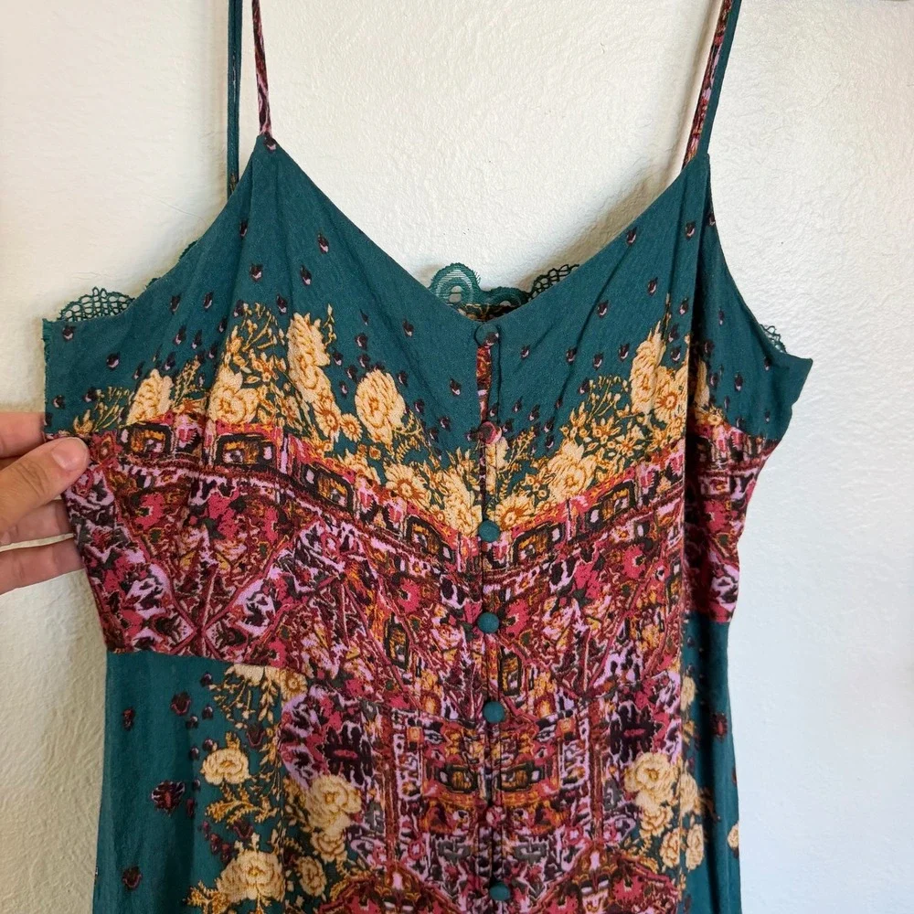 Free People Intimately Maxi Dress M Teal Floral Boho Lace Back Excellent (2091) - Picture 3 of 11